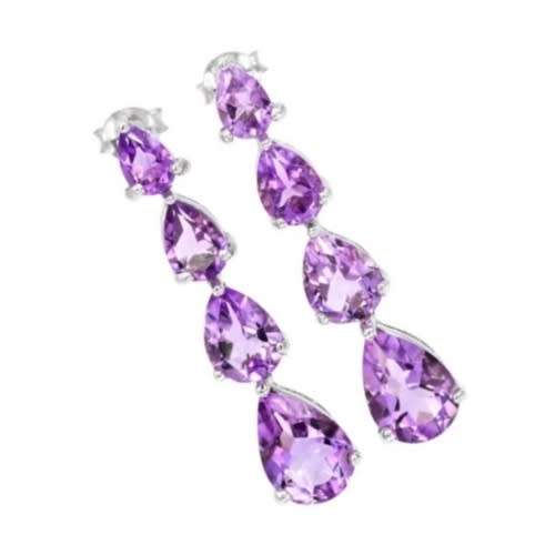 Rare Natural Brazil Purple Amethyst Gemstone .925 Sterling Silver Drop Dangle Stud Earrings