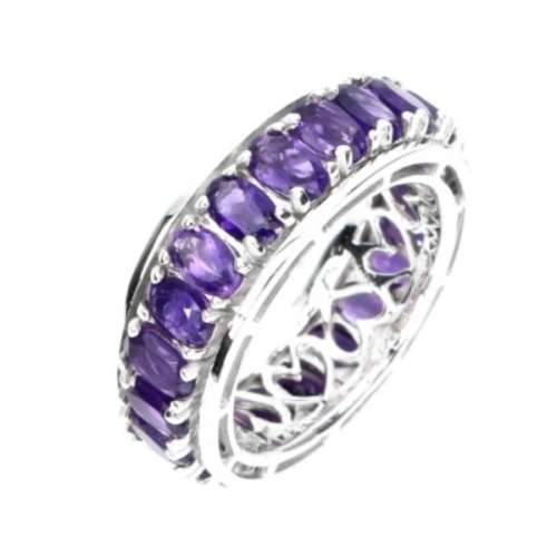 22 Natural Unheated Purple Amethyst Eternity Setting in Solid .925 Silver Ring Size 8 or Q