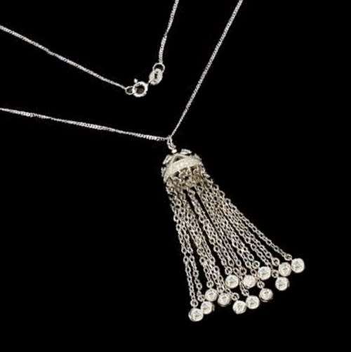 Deluxe 35.14 cts White Cubic Zirconia set in Solid .925 Sterling Silver  and 14K White Gold Necklace