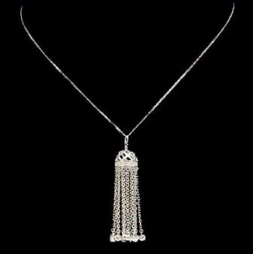 Deluxe 35.14 cts White Cubic Zirconia set in Solid .925 Sterling Silver  and 14K White Gold Necklace