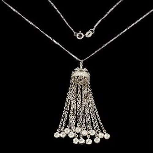Deluxe 35.14 cts White Cubic Zirconia set in Solid .925 Sterling Silver  and 14K White Gold Necklace