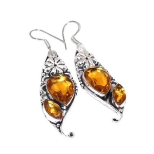 FACETED CITRINE GEMSTONE SILVER EARRINGS