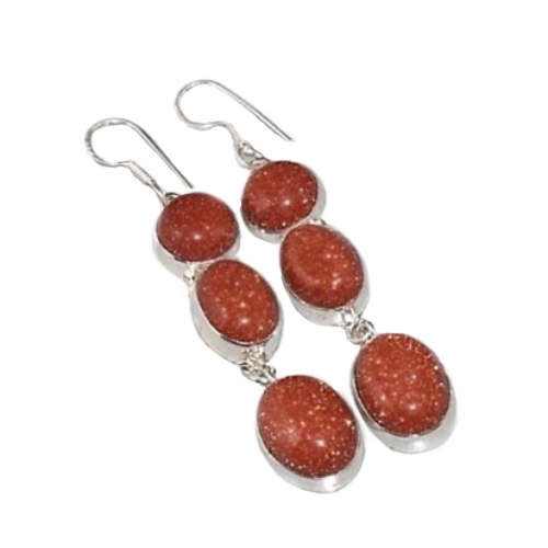 Shimmery Copper Brown Sun Sitara Goldstone, .925 Silver Earrings