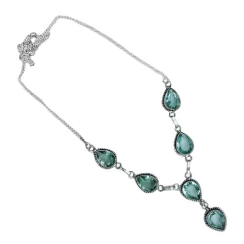 FACETED SEA FOAM GREEN AMETHYST GEMSTONE .925 SILVER NECKLACE
