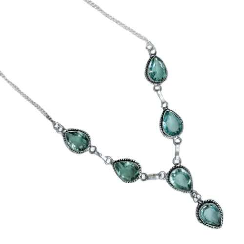 FACETED SEA FOAM GREEN AMETHYST GEMSTONE .925 SILVER NECKLACE