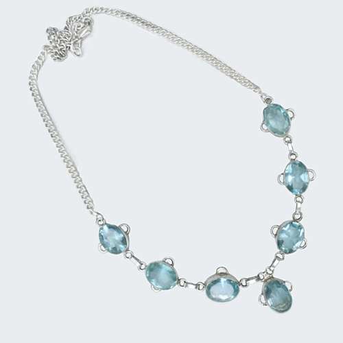 Sea Foam Green Amethyst Faceted Gemstone Ovals set in .925 Sterling Silver Plated Handmade Necklace