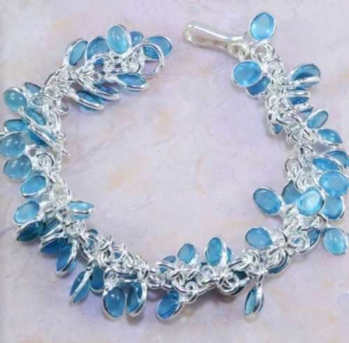 Handmade Stunning Blue Topaz Gemstone set in.925 Sterling Silver Plated Cluster Bracelet