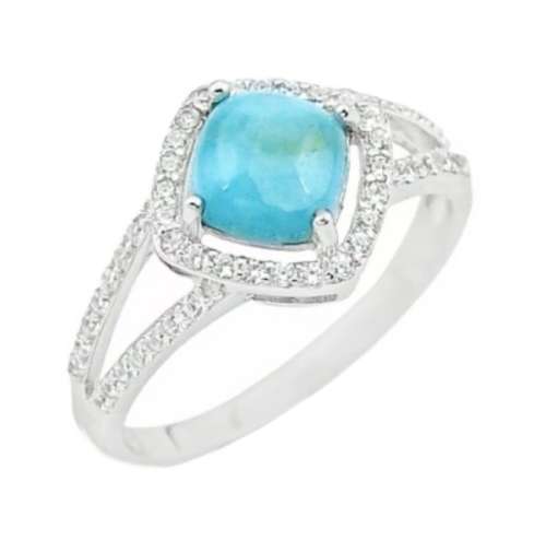 3.83 cts Natural Caribbean Blue Larimar, White Topaz .925 Sterling Silver Ring US 8