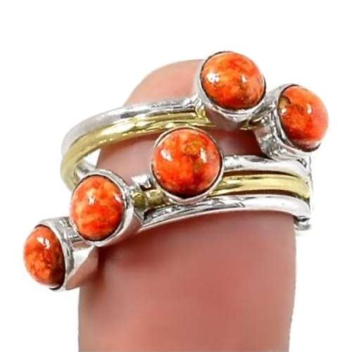 Rare Two Tone Natural Sponge Coral Solid .925 Sterling Silver Stacking Ring Size 6.5 OR M