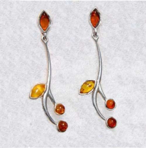 Genuine Baltic Amber set in Solid .925 Sterling Silver Modern Leaf Like Stud Earrings