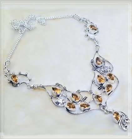 Feature Piece Faceted Peach Quartz Gemstone .925 Sterling Silver Plated Handmade Necklace