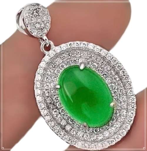 De1uxe 1.61 cts Natural Green Chalcedony, White Topaz set in Solid .925 Sterling Silver Pendant