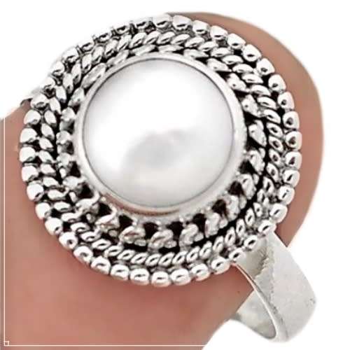 GORGEOUS 3.80 CTS NATURAL WHITE PEARL  SOLID .925 STERLING SILVER SIZE 7.5