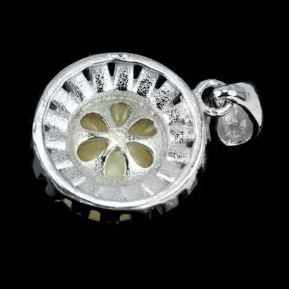 Deluxe Natural White Pearl And AAA White CZ in Solid .925  Sterling Silver 14K White Gold Pendant
