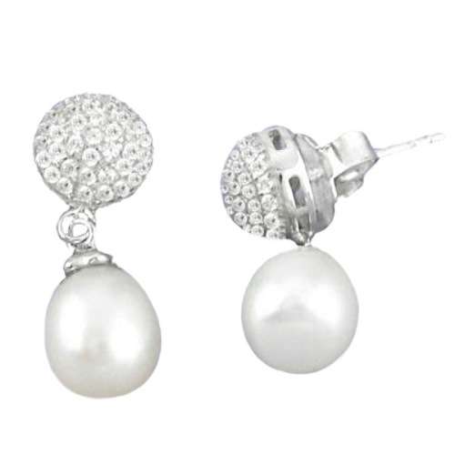 9,29 cts Natural White Pearl, White Topaz  Solid .925 Sterling Silver Earrings