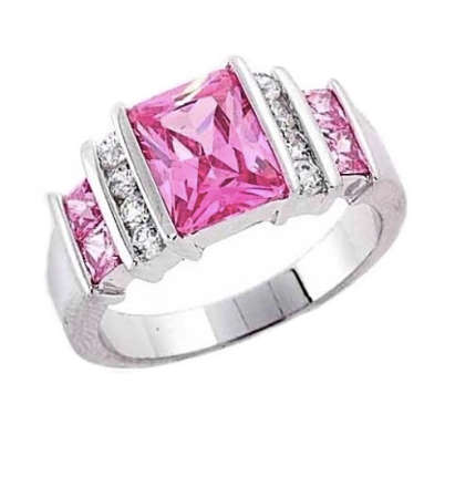 AAA Pink and White Zirconias set in Solid .925 Sterling Silver Ring Size 10