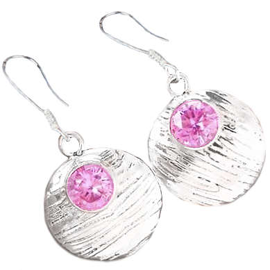 PRETTY FACETED PINK TOPAZ ROUND GEMSTONE SOLID .925 STERLING SILVER EARRINGS