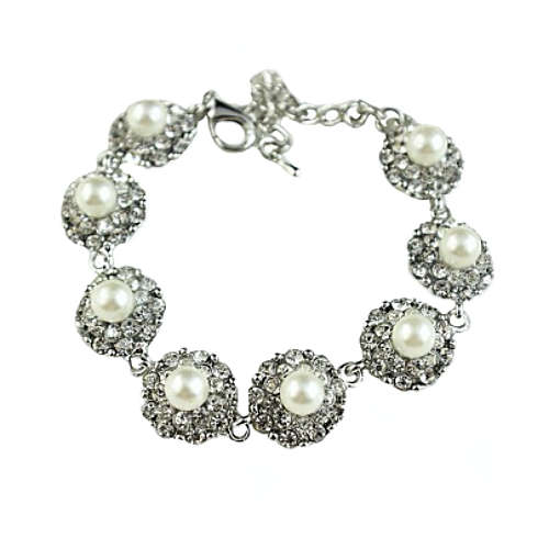 Diamanté and Pearl Elegant Day or evening Wear or Bridal Silver Plated Bracelet