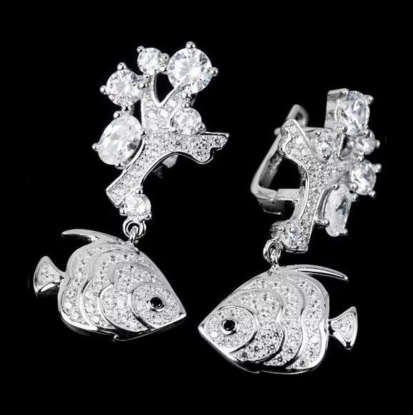 Deluxe AAA Black and White Cubic Zirconia set in Solid .925 Sterling Silver 14K W/Gold Stud Earrings