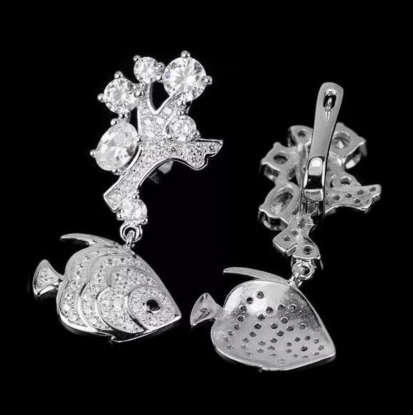 Deluxe AAA Black and White Cubic Zirconia set in Solid .925 Sterling Silver 14K W/Gold Stud Earrings