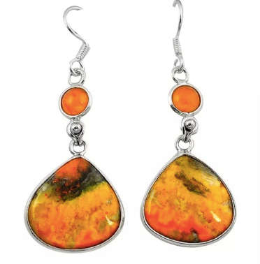 Natural Indonesian Bumble Bee Jasper and Carnelian set in  Solid .925 Sterling Silver Earrings