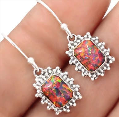 Indonesia -Bali Fire Opal Gemstone set in Solid .925 Sterling Silver Earrings