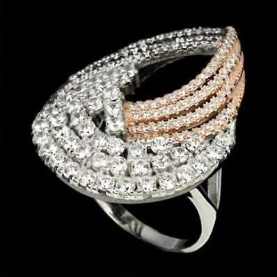 Two Tone AAA White Cubic Zirconia set in .Solid 925 Sterling Silver 14K R/ Gold Ring Size US 7.5 / P