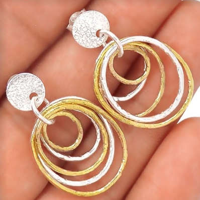 Three Tone Solid .925 Sterling Silver Drop Dangle Stud Trendy Earrings