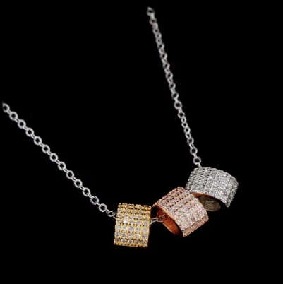 Dainty AAA White Cubic Zirconia Three Tone Solid .925 Sterling Silver Necklace