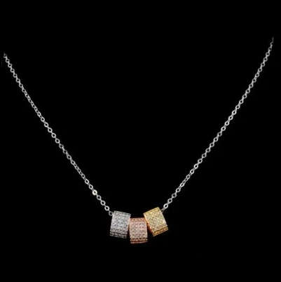 Dainty AAA White Cubic Zirconia Three Tone Solid .925 Sterling Silver Necklace