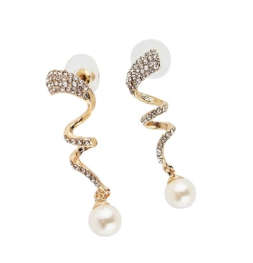 TRENDY AUSTRIAN CRYSTALS PEARL GOLD PLATED NECKLACE AND EARRINGS SET