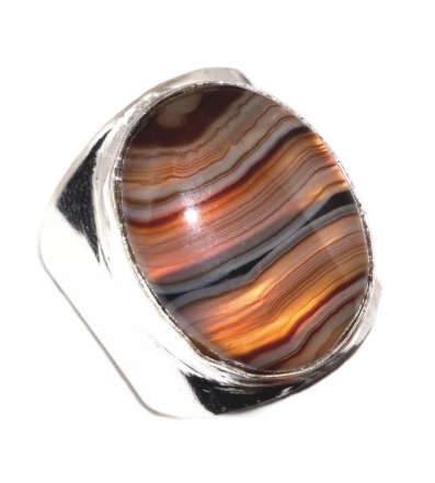 BEAUTIFUL NATURAL BLACK BOTSWANA AGATE .925 SILVER RING SIZE 7