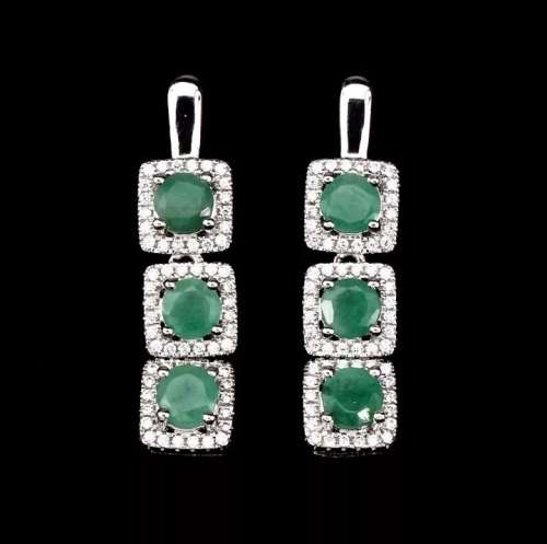 Breathtaking AAA Natural Zambian Emerald, White CZ Solid .925 Sterling Silver Earrings