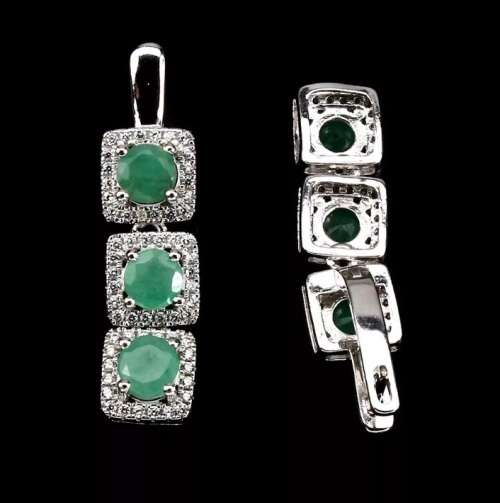 Breathtaking AAA Natural Zambian Emerald, White CZ Solid .925 Sterling Silver Earrings