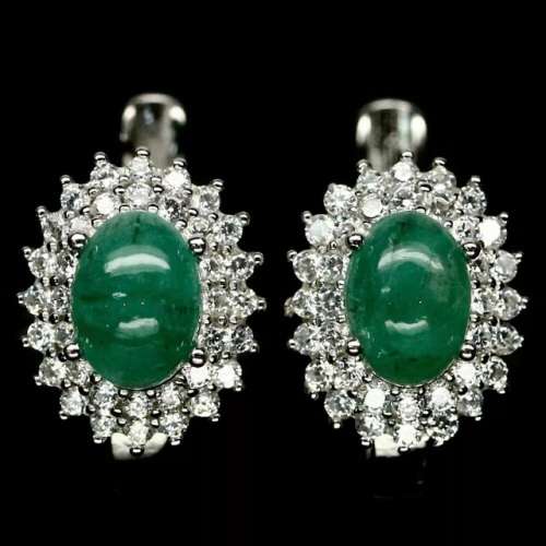 For Amorita -BREATHTAKING AAA NATURAL ZAMBIAN EMERALD, WHITE CZ SOLID .925 STERLING SILVER EARRINGS