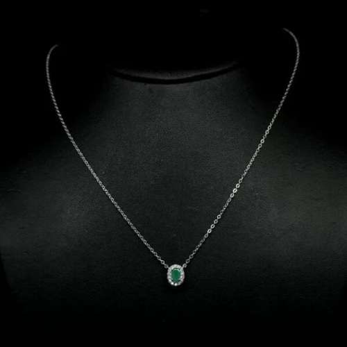 Breathtaking AAA Natural Zambian Emerald, White CZ Solid .925 Sterling Silver Necklace