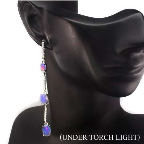 6 Natural Unheated Rainbow Full Flash Fire Opal  Solid .925 Silver Earrings