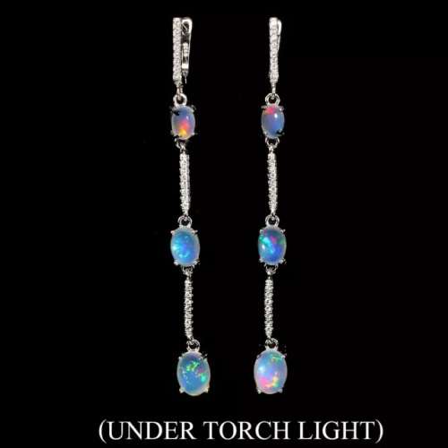 6 Natural Unheated Rainbow Full Flash Fire Opal  Solid .925 Silver Earrings