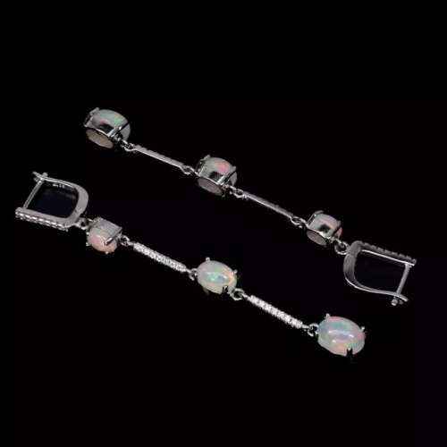 6 Natural Unheated Rainbow Full Flash Fire Opal  Solid .925 Silver Earrings
