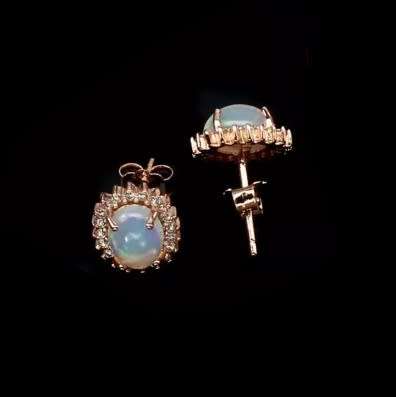Deluxe Natural Unheated Rainbow Full Flash Fire Opal Solid .925 Silver, Rose Gold Earrings
