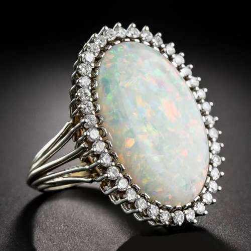WHITE FIRE OPAL GEMSTONE .925 STERLING FASHION RING SIZE 6