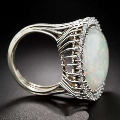 WHITE FIRE OPAL GEMSTONE .925 STERLING FASHION RING SIZE 6