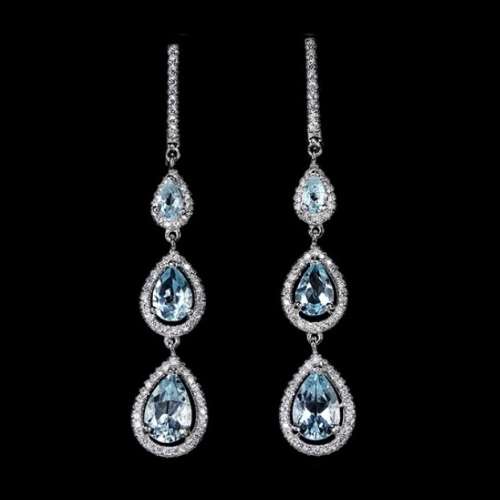 Deluxe Natural Blue Topaz Diamond Cut CZ Solid  925 Sterling Silver Pendant and Earrings Set