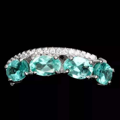Deluxe Natural Apatite and White Cubic Zirconia Gemstone set in Solid .925 Silver Ring Size 6 / M
