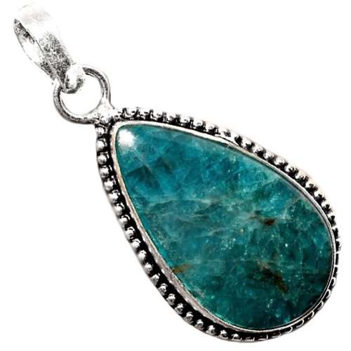 Natural Blue Apatite Pear Gemstone set in .925 Sterling Silver Plated Antique Style Pendant
