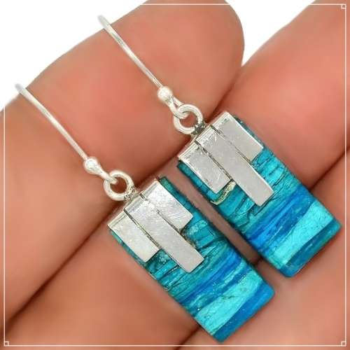 Very Rare -Genuine Peruvian Blue Opal Gemstone Set in Solid .925 Sterling Silver Earrings