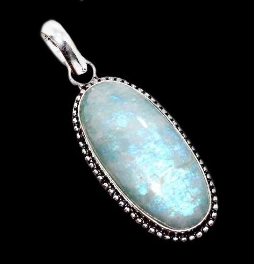Rainbow Moonstone Simulated Oval Cab Handmade .925 Sterling Silver Plated Handmade Pendant