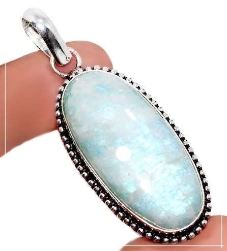 Rainbow Moonstone Simulated Oval Cab Handmade .925 Sterling Silver Plated Handmade Pendant