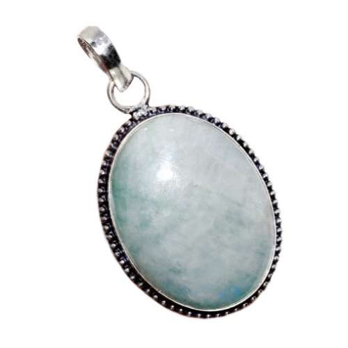 AQUA WHITE MOONSTONE OVAL CABOCHON  .925 SILVER PENDANT