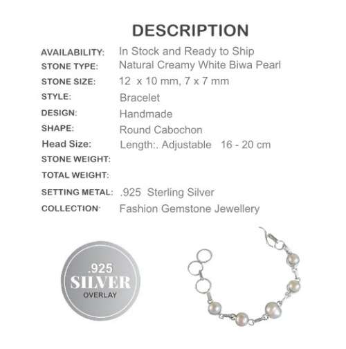Dainty Natural Biwa Pearl , .925  Sterling Silver Bracelet